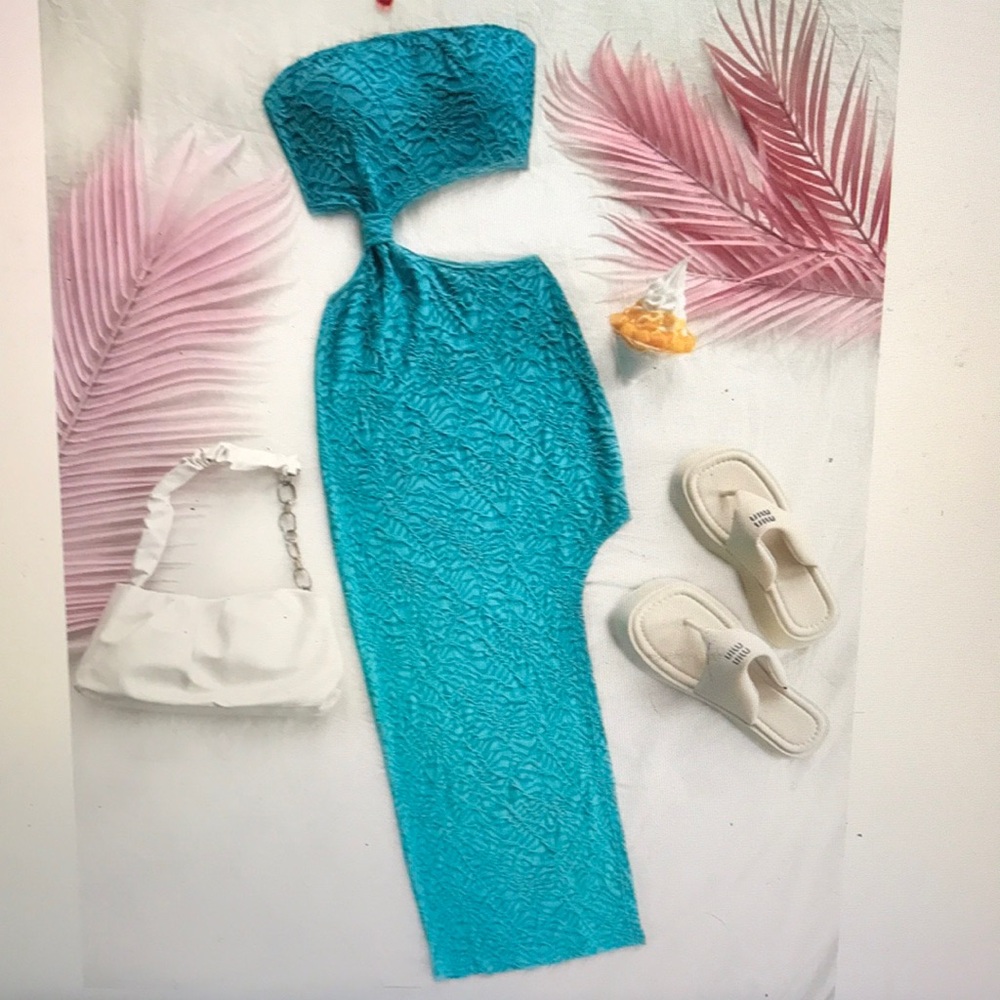 Turquoise Strapless Cutout Dress